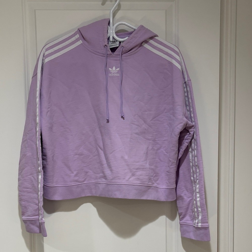 Adidas Lilac Hoodie with White Accents - small stain